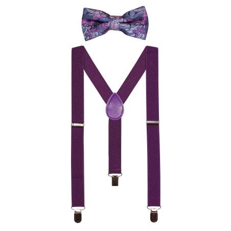 Purple Paisley Bowtie and Suspender Set for Kids