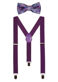 Purple Paisley Bowtie and Suspender Set for Kids