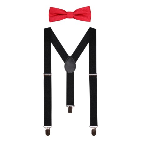 Bright Red Kids Bow Tie with Black Suspenders