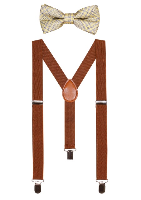 Yellow Check Kids Bowtie and Suspender Set