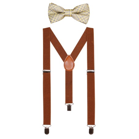 Yellow Check Kids Bowtie and Suspender Set