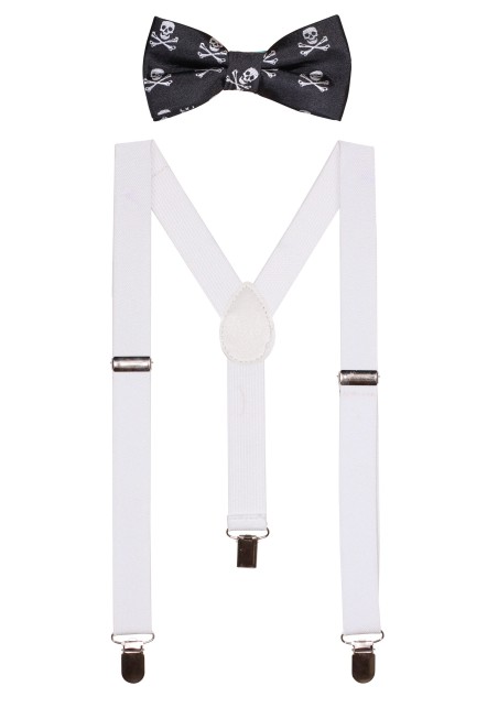 Kids Suspender and Bowtie Set with Skull and Crossbones