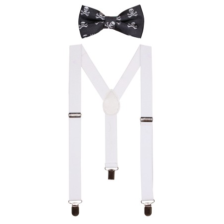 Kids Suspender and Bowtie Set with Skull and Crossbones
