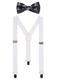 Kids Suspender and Bowtie Set with Skull and Crossbones