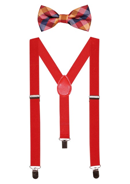 Red Plaid Kids Bowtie and Suspender Set