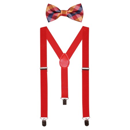 Red Plaid Kids Bowtie and Suspender Set