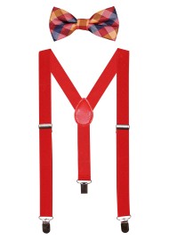 Red Plaid Kids Bowtie and Suspender Set