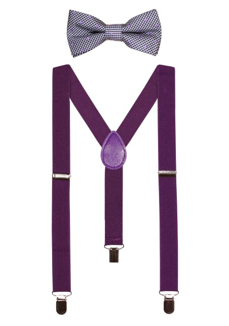 Silver and Purple Bowtie and Suspender Set for Kids