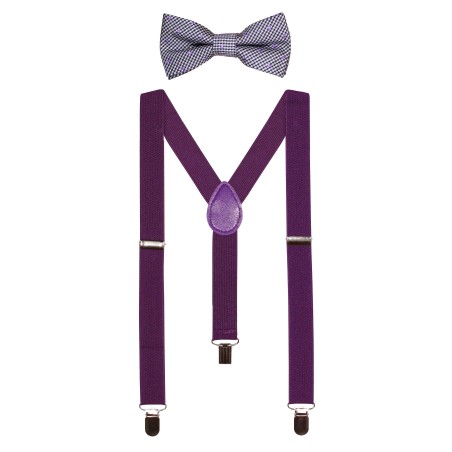 Silver and Purple Bowtie and Suspender Set for Kids