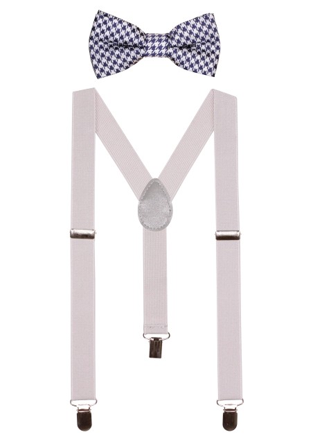 Silver Houndstooth Check Kids Bowtie Set