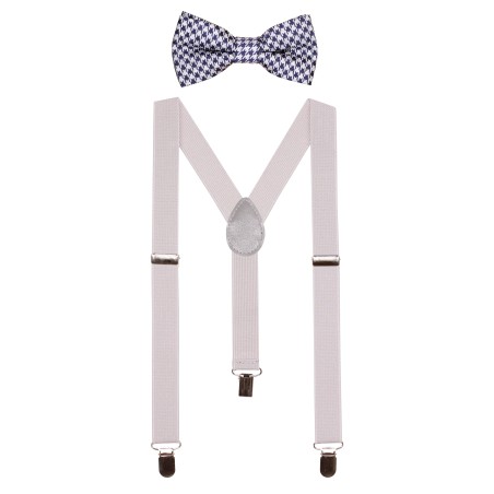 Silver Houndstooth Check Kids Bowtie Set
