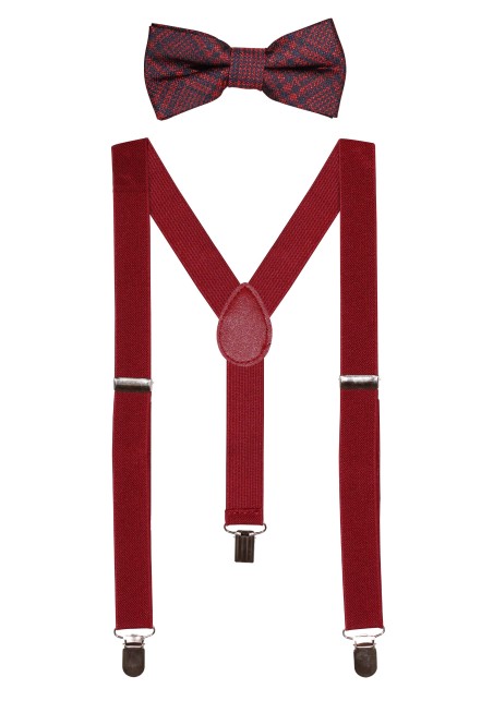 Burgundy Red Kids Suspender Bowtie Set