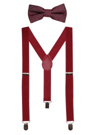 Burgundy Red Kids Suspender Bowtie Set
