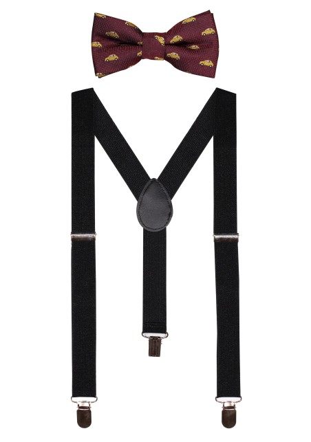 Kids Bowtie with Car Pattern and Suspenders