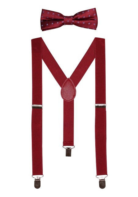 Burgundy Polka Dot Kids Bowtie and Suspender Set