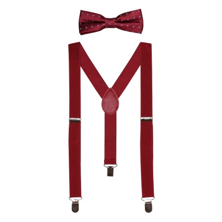 Burgundy Polka Dot Kids Bowtie and Suspender Set