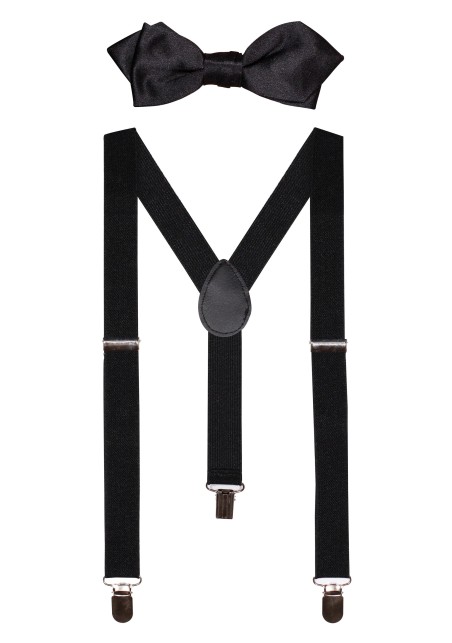 Black Satin Bowtie and Suspender Set for Kids