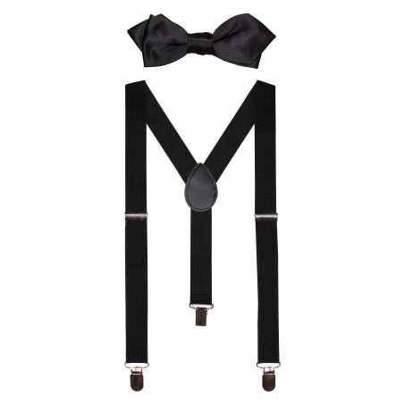 Black Satin Bowtie and Suspender Set for Kids