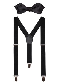 Black Satin Bowtie and Suspender Set for Kids