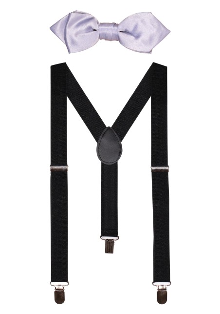 Black and Silver Bowtie Suspender Set for Kids