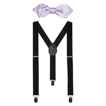 Black and Silver Bowtie Suspender Set for Kids
