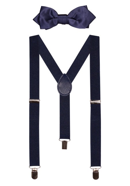 Navy Satin Bowtie and Suspender Set for Kids