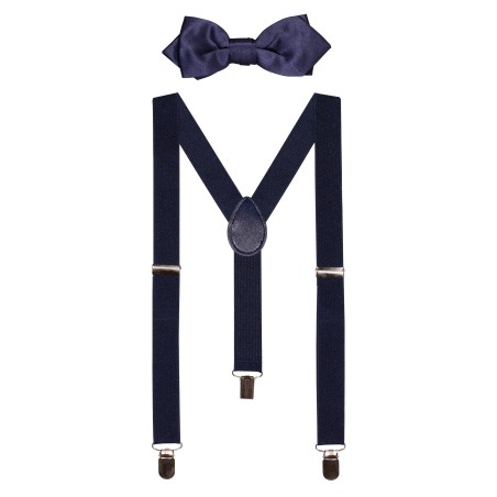 Navy Satin Bowtie and Suspender Set for Kids