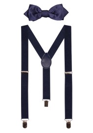 Navy Satin Bowtie and Suspender Set for Kids