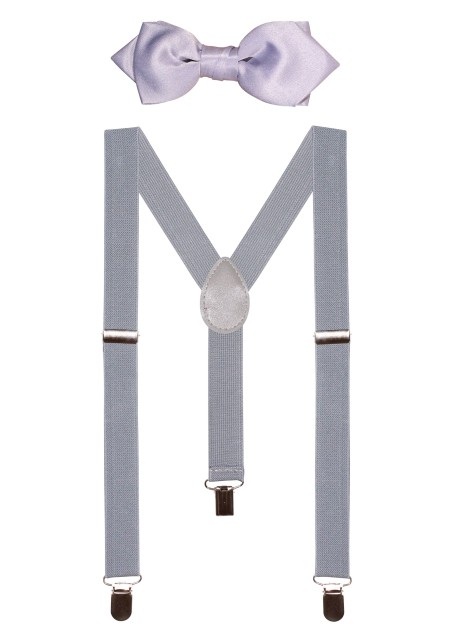 Silver Gray Kids Suspender Bowtie Set