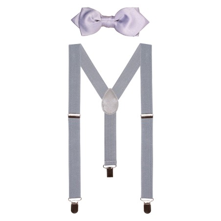 Silver Gray Kids Suspender Bowtie Set