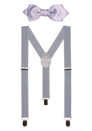 Silver Gray Kids Suspender Bowtie Set