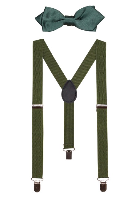 Hunter Green Kids Bowtie and Suspender Set