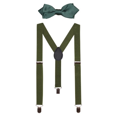 Hunter Green Kids Bowtie and Suspender Set
