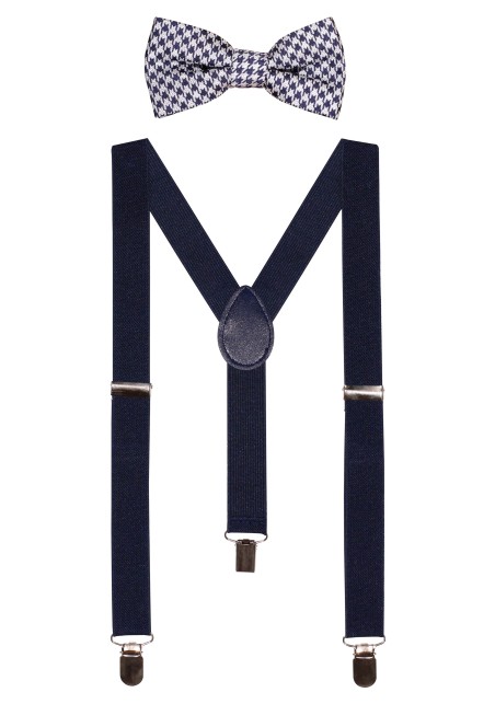 Houndstooth Check Bowtie and Suspender Set in Navy
