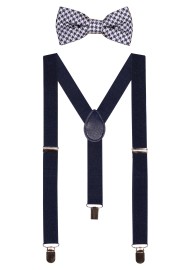 Houndstooth Check Bowtie and Suspender Set in Navy
