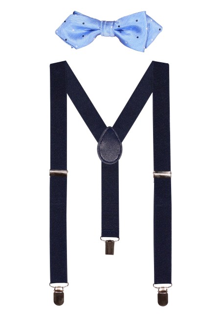 Polka Dot Blue Tie and Suspender Combo for Kids in Blue