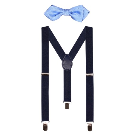 Polka Dot Blue Tie and Suspender Combo for Kids in Blue