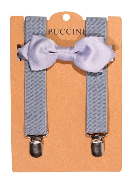 Silver Gray Kids Suspender Bowtie Set