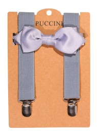 Silver Gray Kids Suspender Bowtie Set