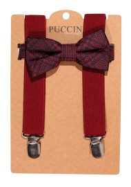 Cherry Red Kids Bow tie with Navy Suspender Set