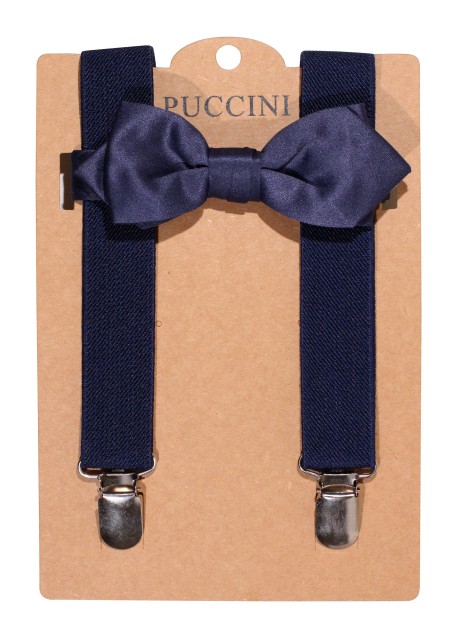 Navy Satin Bowtie and Suspender Set for Kids