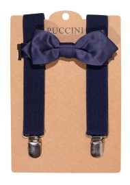 Navy Satin Bowtie and Suspender Set for Kids