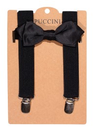 Black Satin Bowtie and Suspender Set for Kids