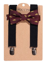 Black Satin Bowtie and Suspender Set for Kids