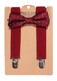 Burgundy Polka Dot Kids Bowtie and Suspender Set