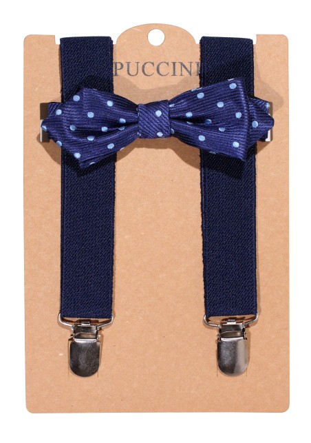 Diamond Tip Kids Bowtie Set in Blue Polka Dot