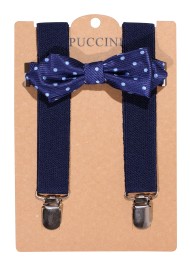 Diamond Tip Kids Bowtie Set in Blue Polka Dot