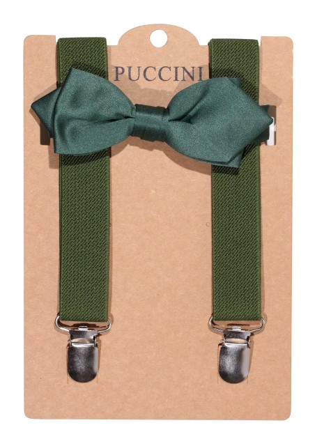 Hunter Green Kids Bowtie and Suspender Set