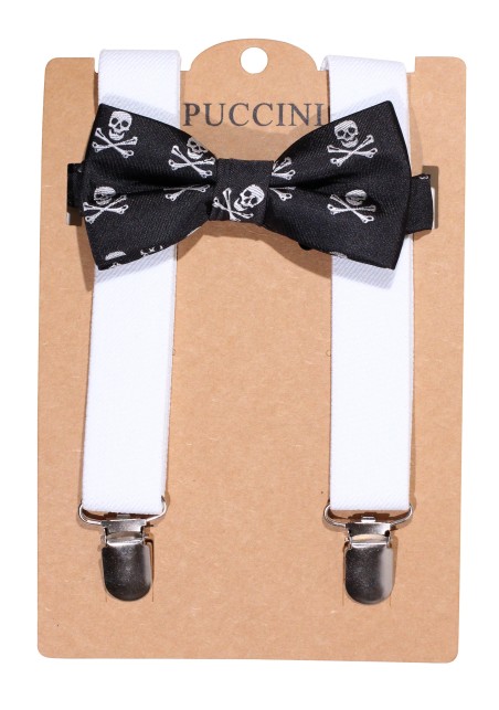 Kids Suspender and Bowtie Set with Skull and Crossbones