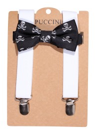 Kids Suspender and Bowtie Set with Skull and Crossbones